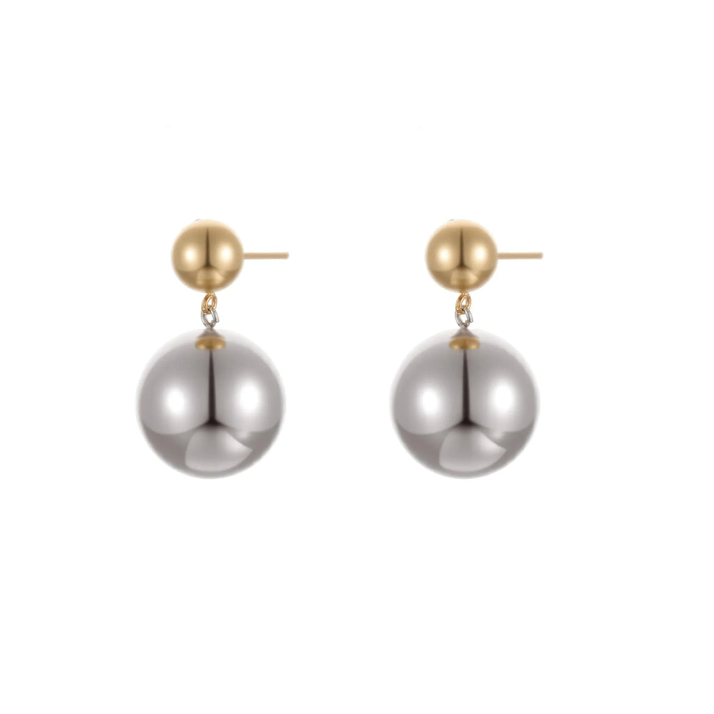 Round beads stainless steel colour-block ear studs with geometric spherical design