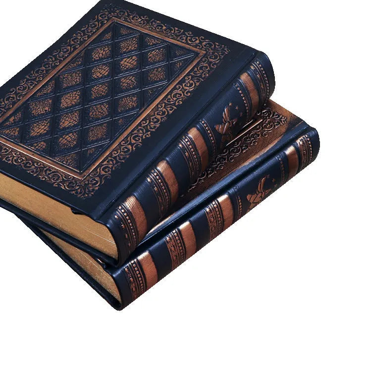 Embossed faux leather notepad showing three-dimensional geometric pattern in bronze colour with thick paper pages