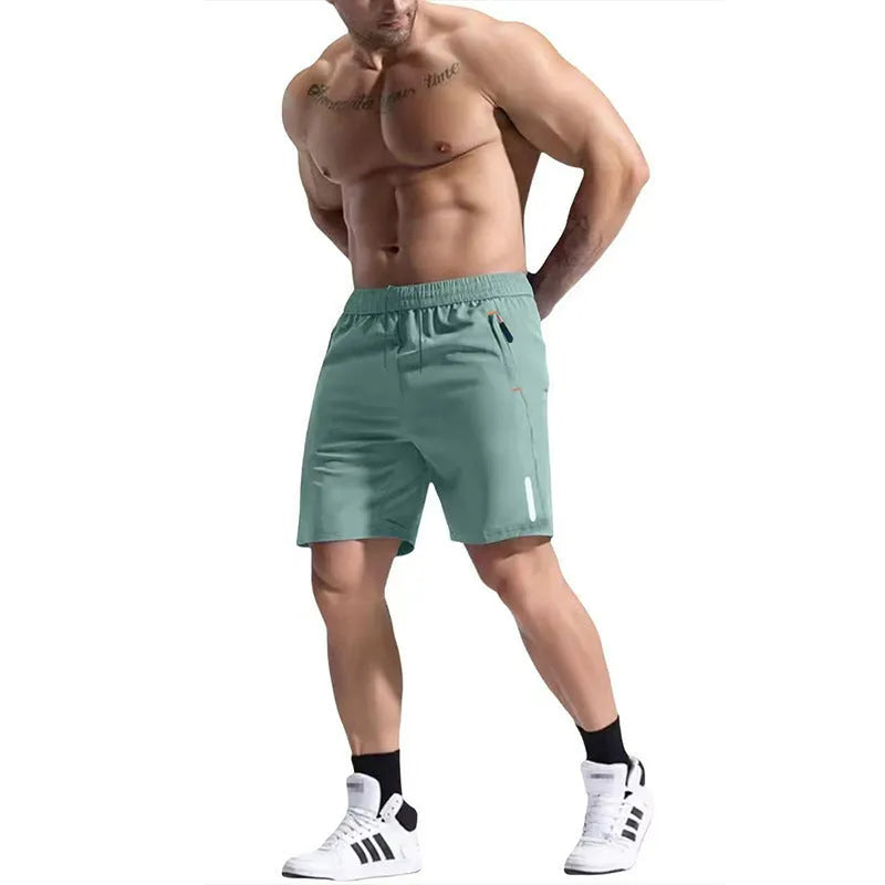Men's grey elastic waist shorts made from bamboo fibre blend fabric.