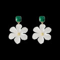 A pair of dark green alloy earrings with a sweet needle flower design on a white background.