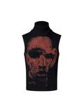 Half turtleneck slim-fit printed sleeveless T-shirt in black with character pattern