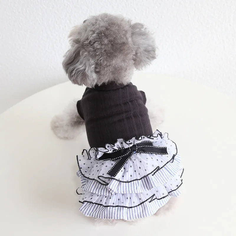 Polka dot lace cake dress pet clothes in taro purple, princess style cloth dog dress