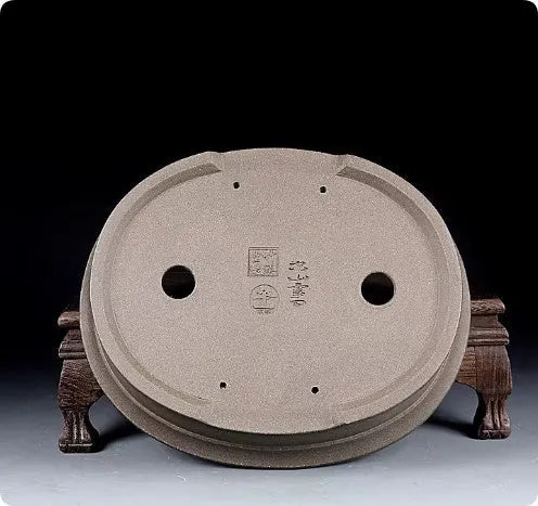 Handmade antique oval purple sand bonsai pot for succulents, measuring 25cm by 21cm.