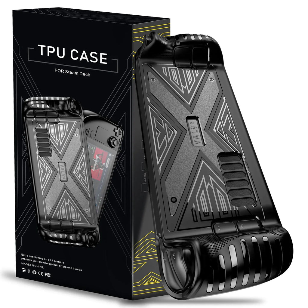 Steam Deck silicone protective case in red, blue, and black colour options