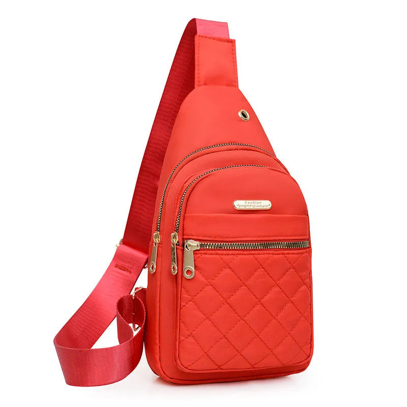 Crossbody sports chest bag in breathable Oxford cloth with solid colour and plaid pattern, black variant