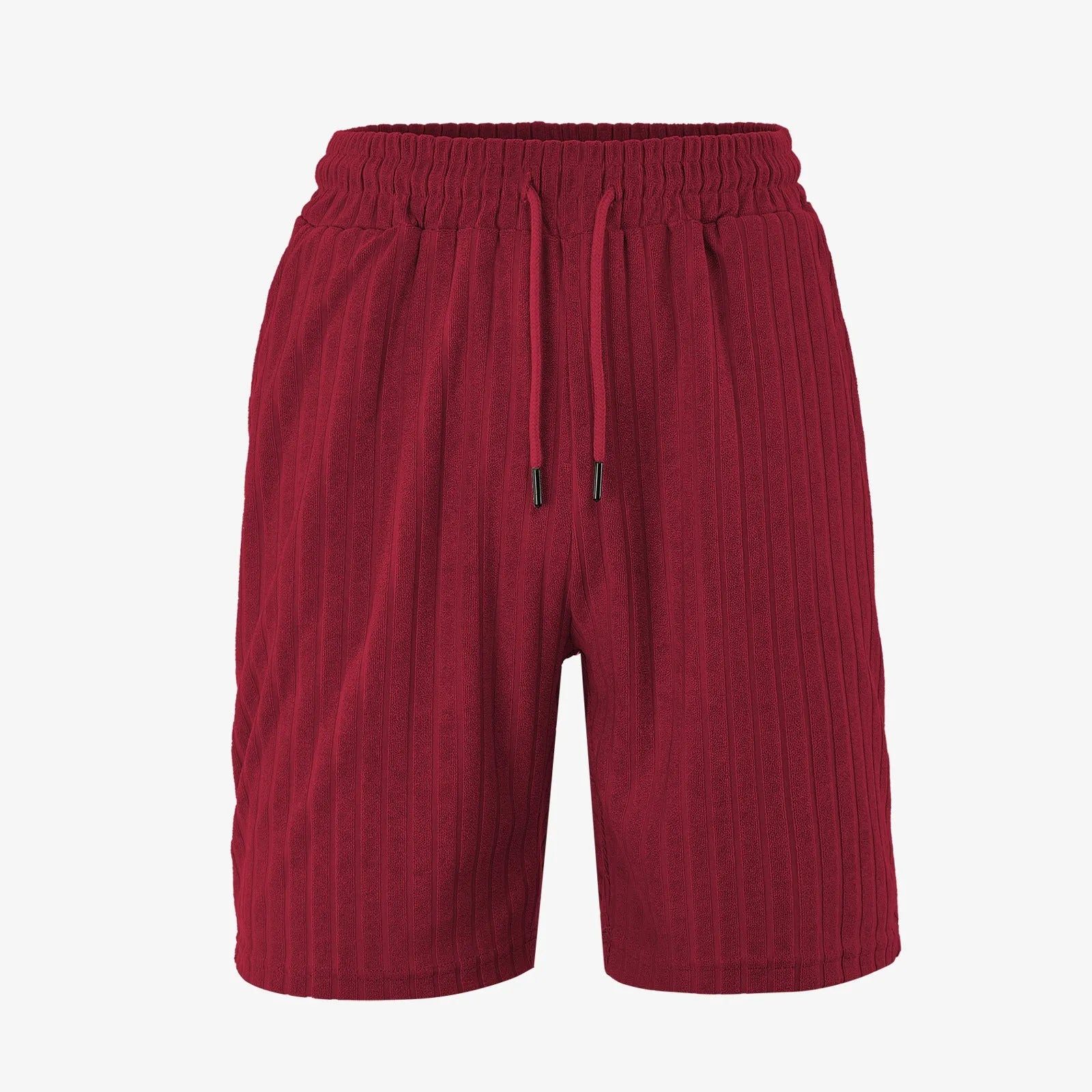 Men's striped linen-blend beach pants in khaki with elastic waist and multi-bag lace detail