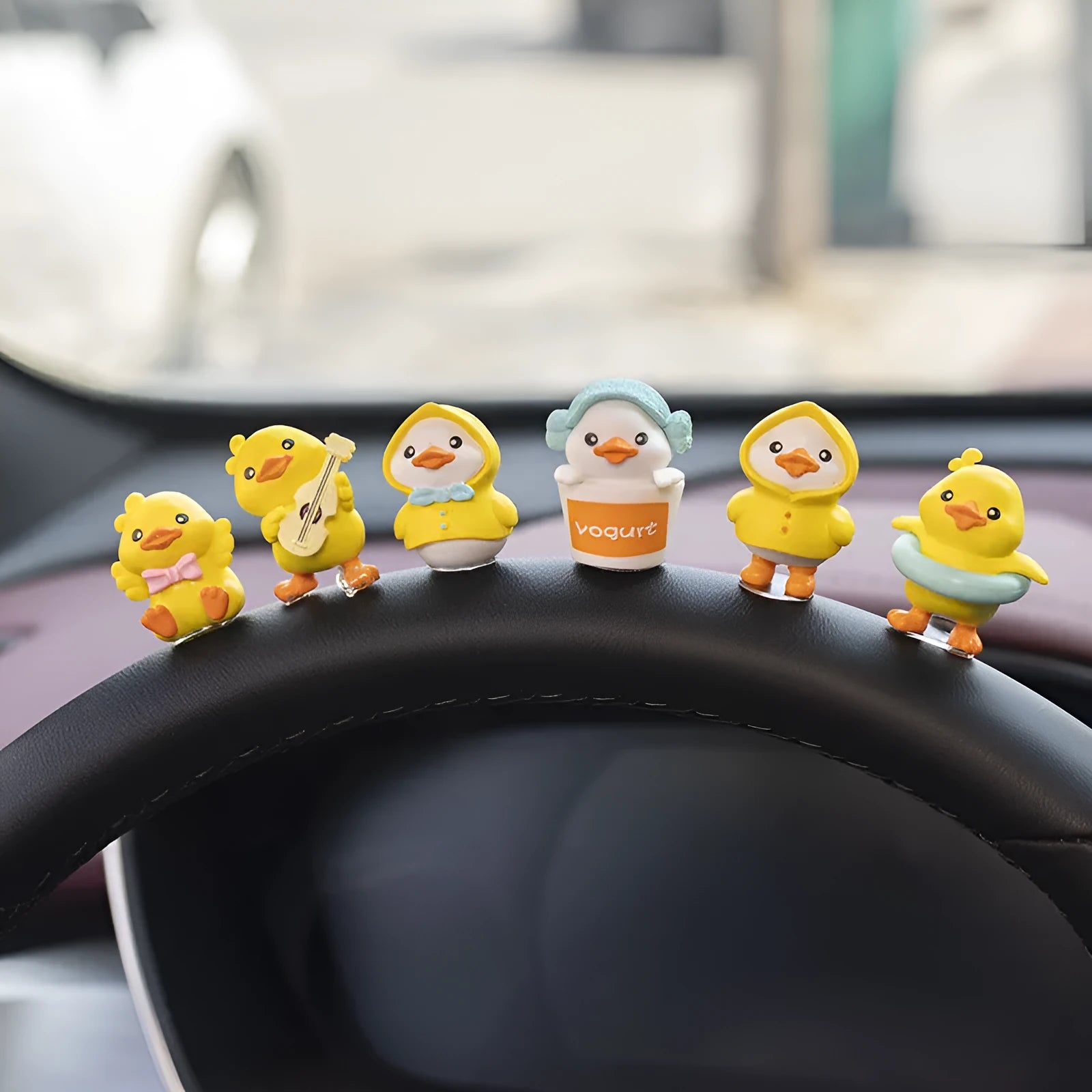 PVC cartoon duckling car decoration set with six ducks and one sign