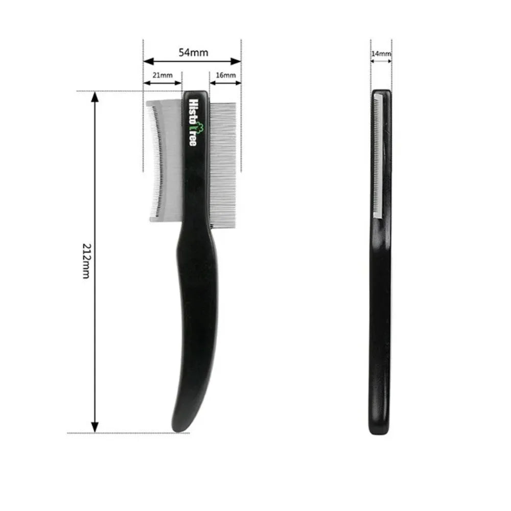 Double-sided stainless steel pet deshedding comb with wood handle for cat or dog grooming, black colour