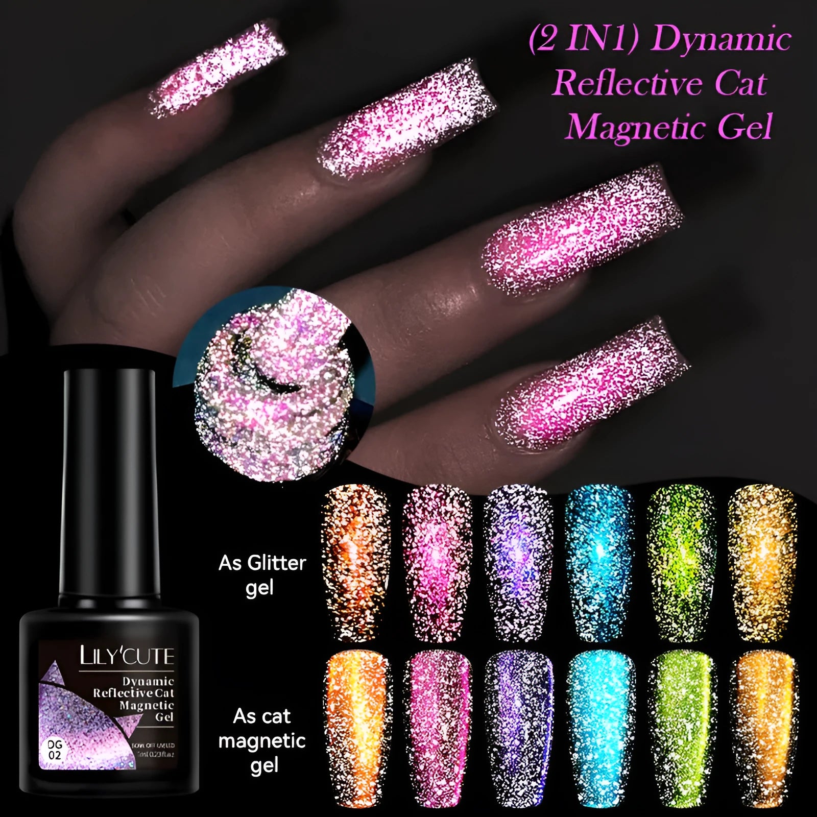 Cat eye series UV gel nail polish with diamond glitter fragments in six colour styles