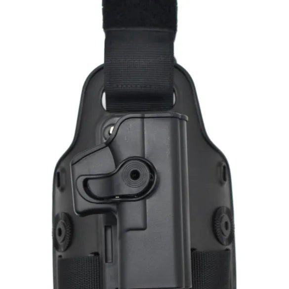 Hanging leg tactical waist plate quick pull plastic holster in black, green, and khaki solid colours