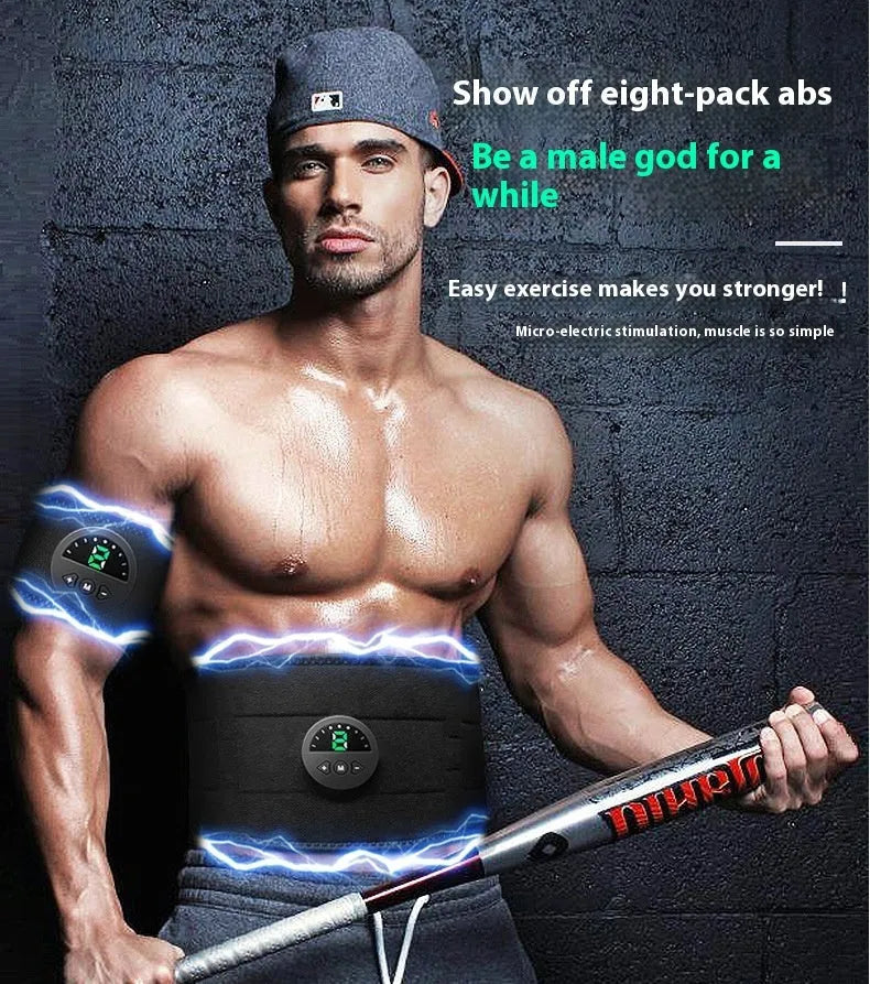 LCD display abdominal fitness belt with adjustable strap and USB charging cable