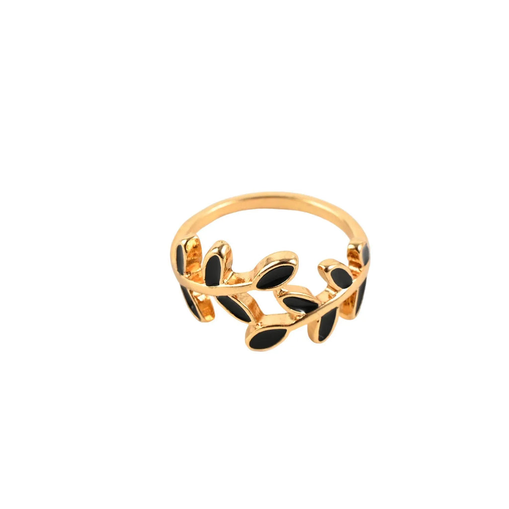 Gold leaf geometric acrylic ring for women, index finger size, simple flower shape