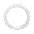 White Hetian jade barrel bead bracelet on a wrist, showing three bead size options for men and women.