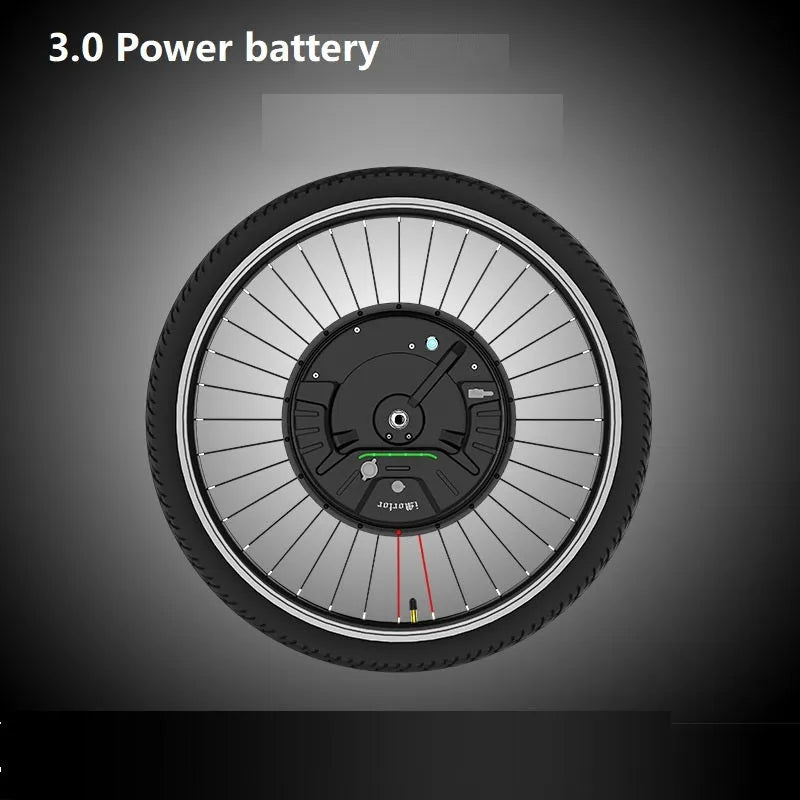 Yunzhilun bicycle electric conversion kit showing hub motor, lithium battery, and charger for 26-inch wheels.