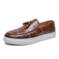 Men's plus size tassel detail leather sneakers in black, brown and white colour options