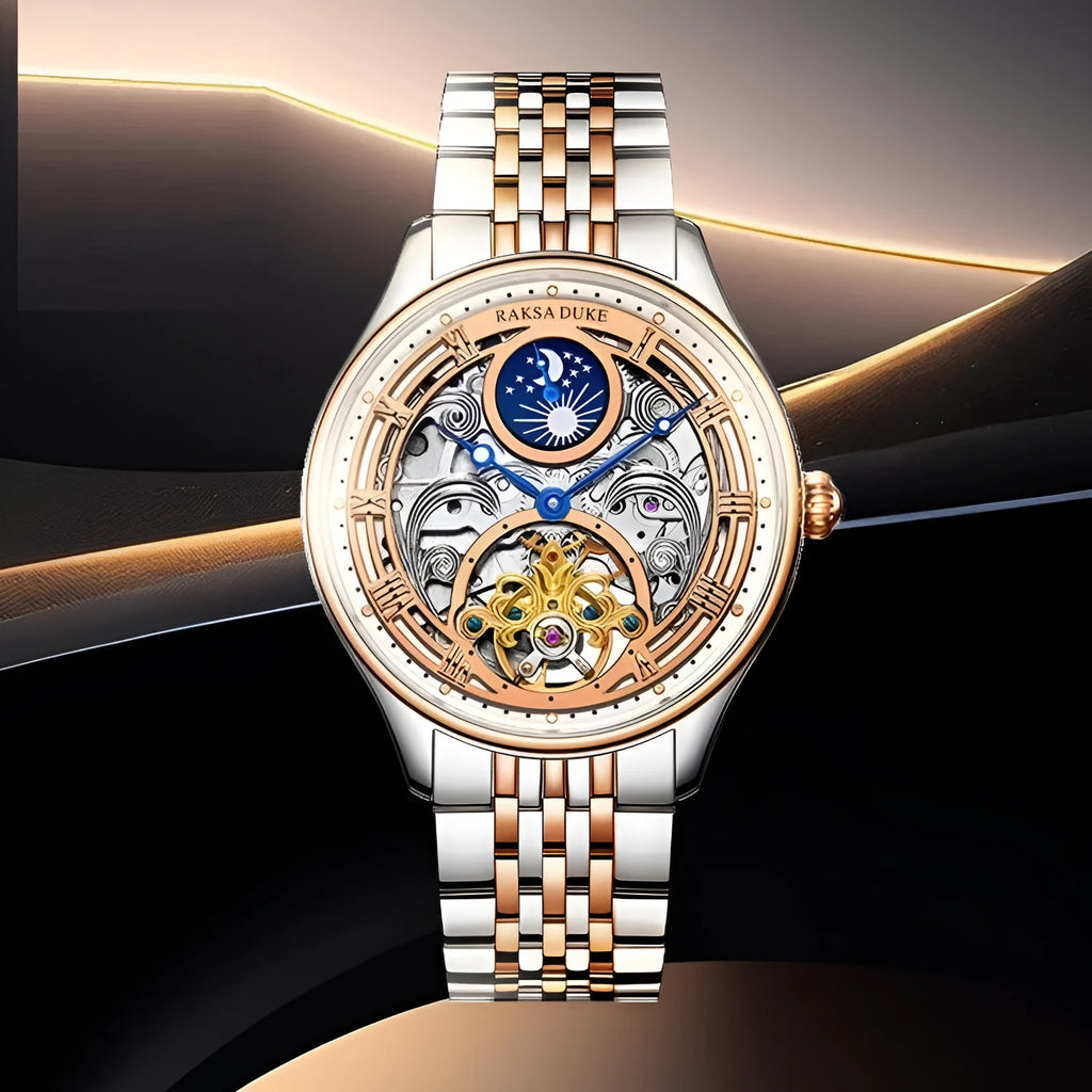 Business leisure waterproof watch for men with stainless steel strap, 16mm thickness, 6100 series hollow white design