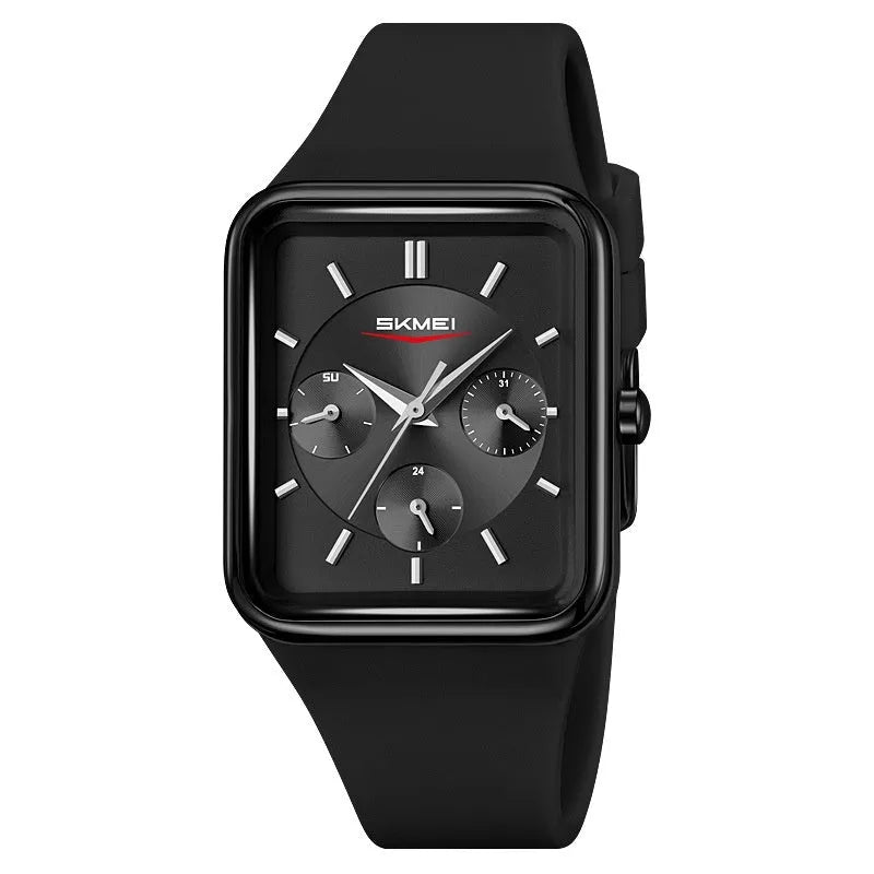 Multi-functional square silicone waterproof watch for girls in white rose gold on a light background