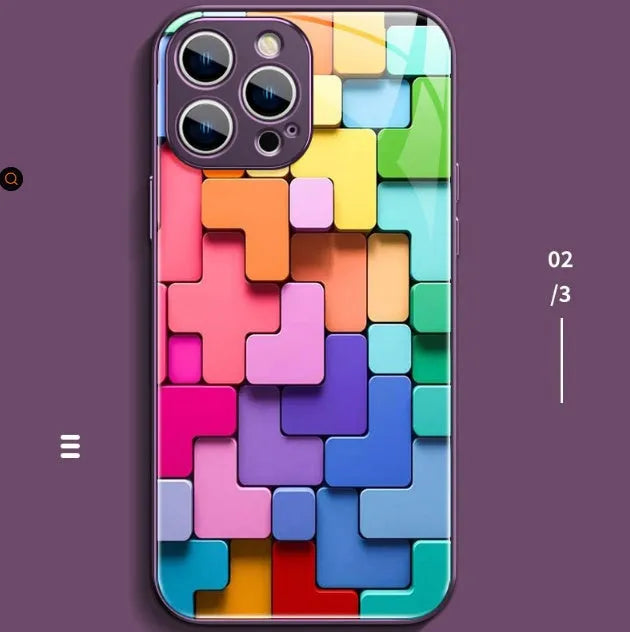 Colourful cartoon geometry pattern silicone back cover iPhone case with building block design