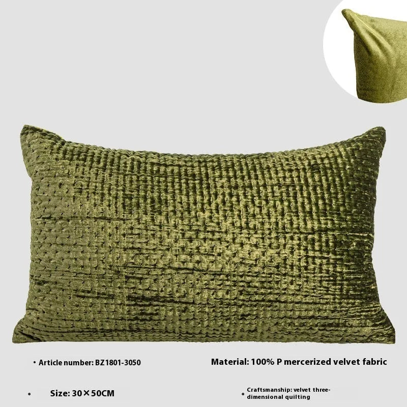 Antique style quilted cushion and waist pillow in mercerised velvet with feather velvet filling.
