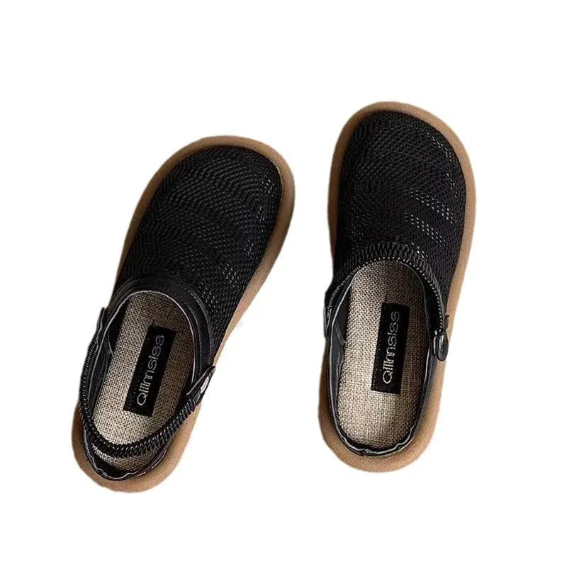Breathable mesh slip-on shoes in milky white with round head and soft bottom