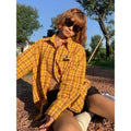 Dopamine yellow plaid shirt in loose cardigan style for men and women