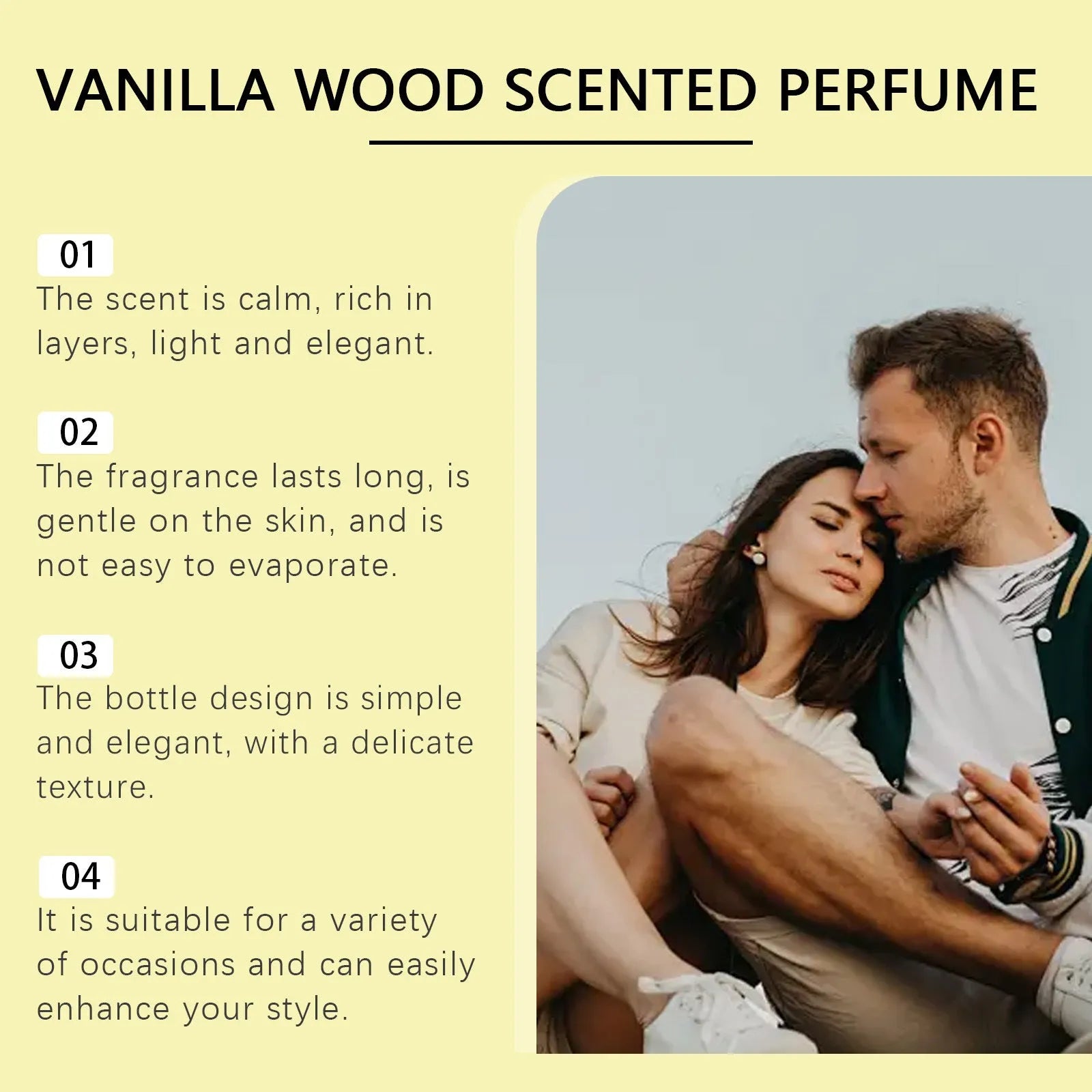 50ml clear bottle of vanilla musk ebony bark perfume eau de parfum unisex
