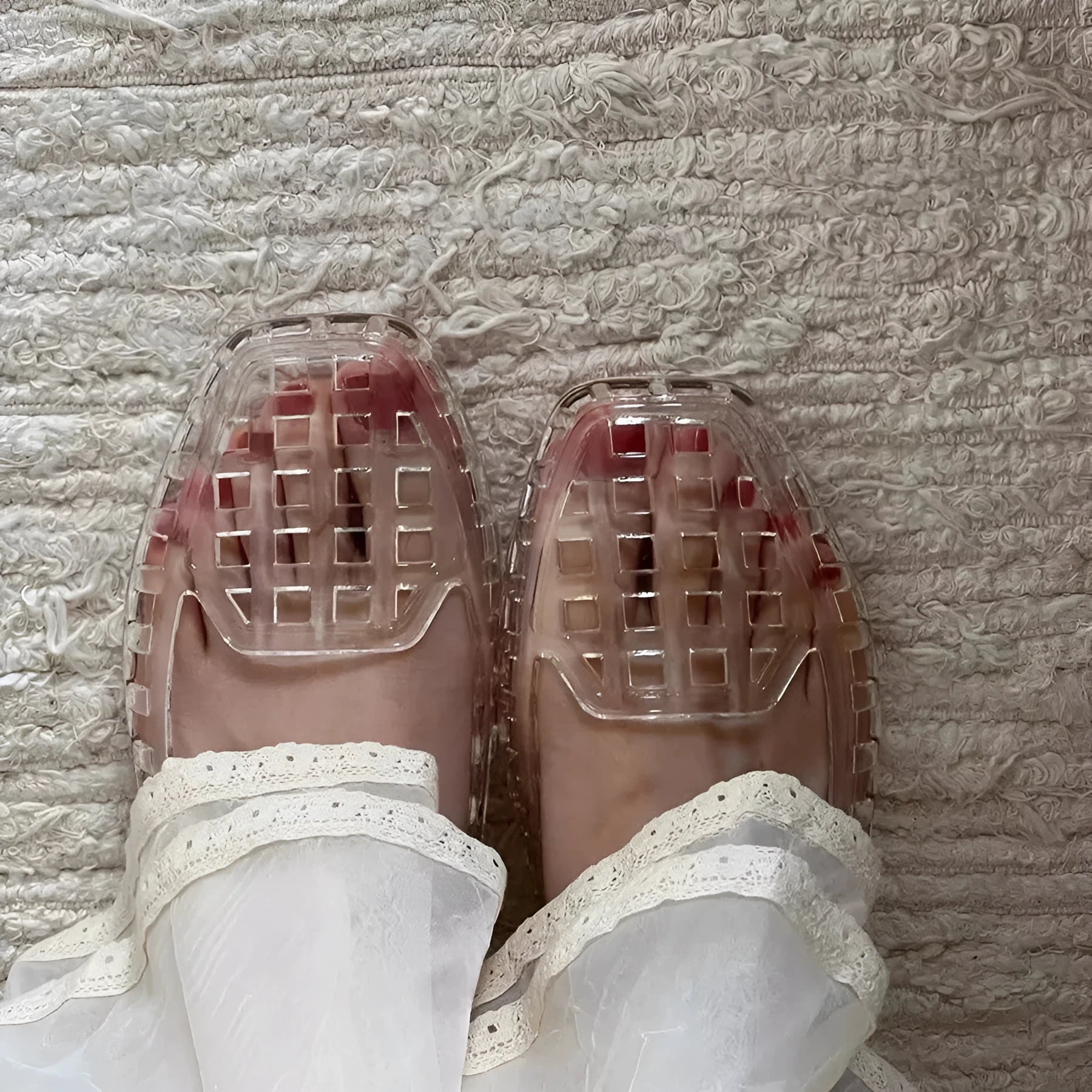 Gel square toe slippers in transparent colour with PVC sole for outdoor leisure