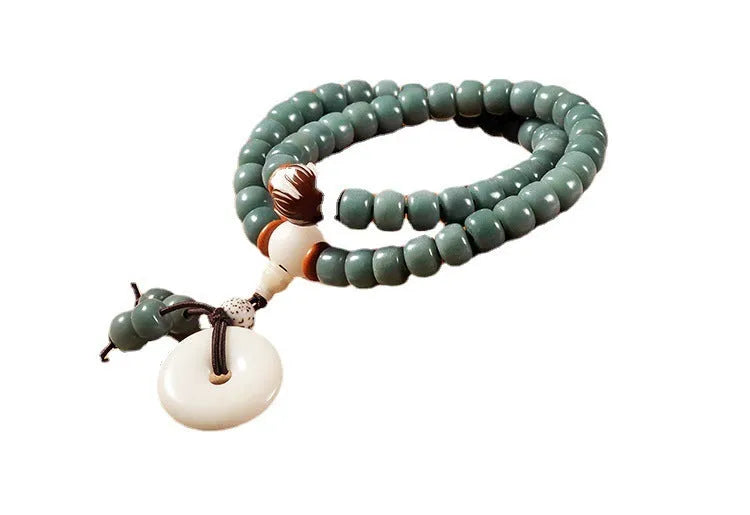 Natural bodhi seed bead bracelet with double ring safety buckle closure unisex style