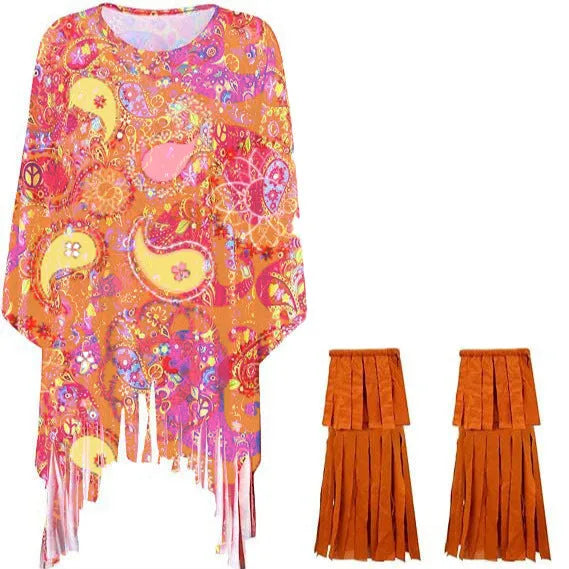 Colourful tie dye spandex cloak costume with sleeveless bell sleeves for Halloween