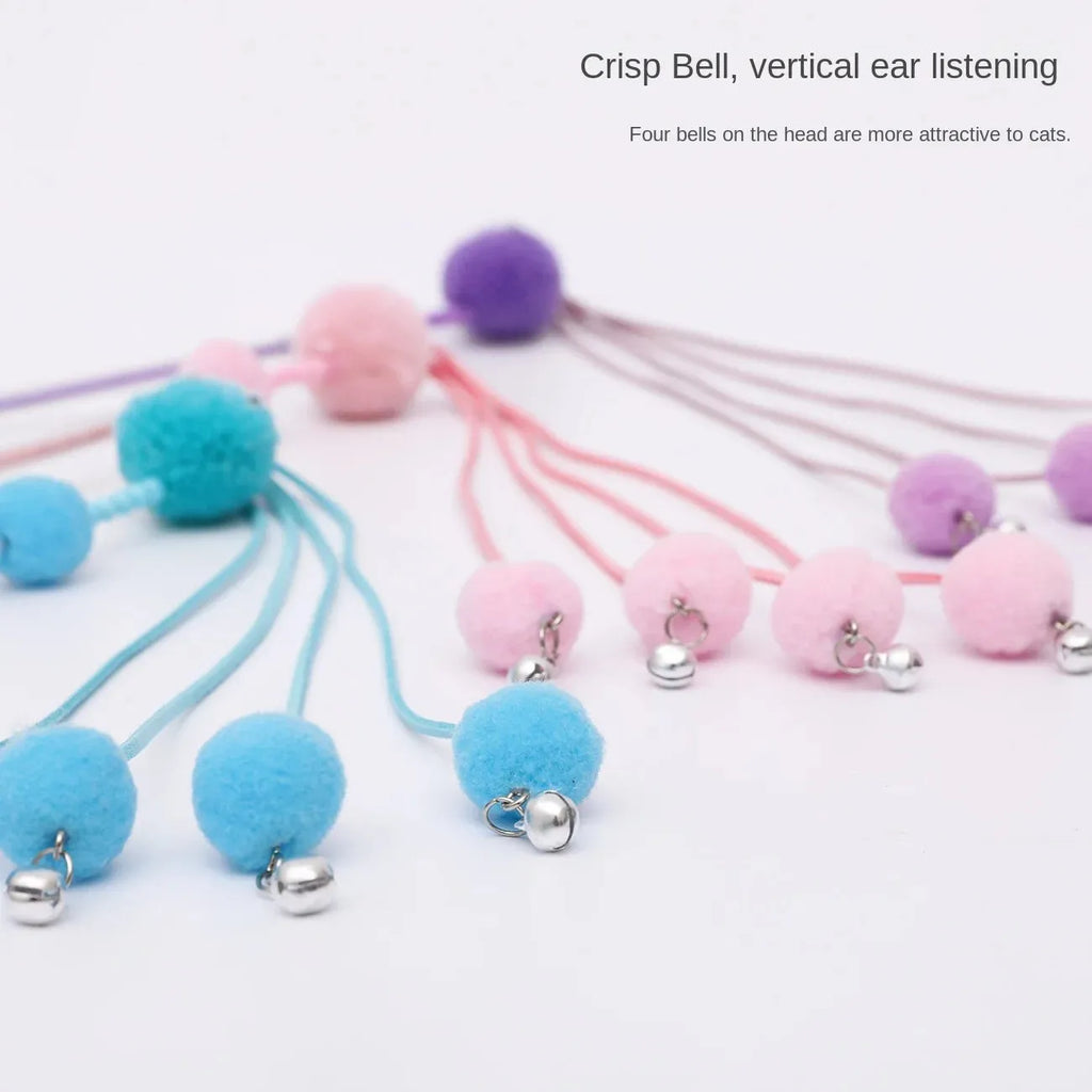 Pipitao funny cat stick toy with blue tassel on a carpet for pet play