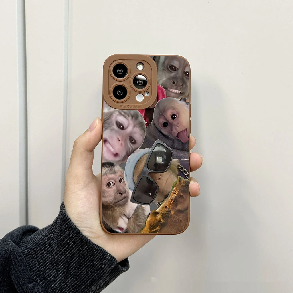 Black TPU phone case with trendy monkey print for Apple 15 Pro, shockproof and anti-fall design
