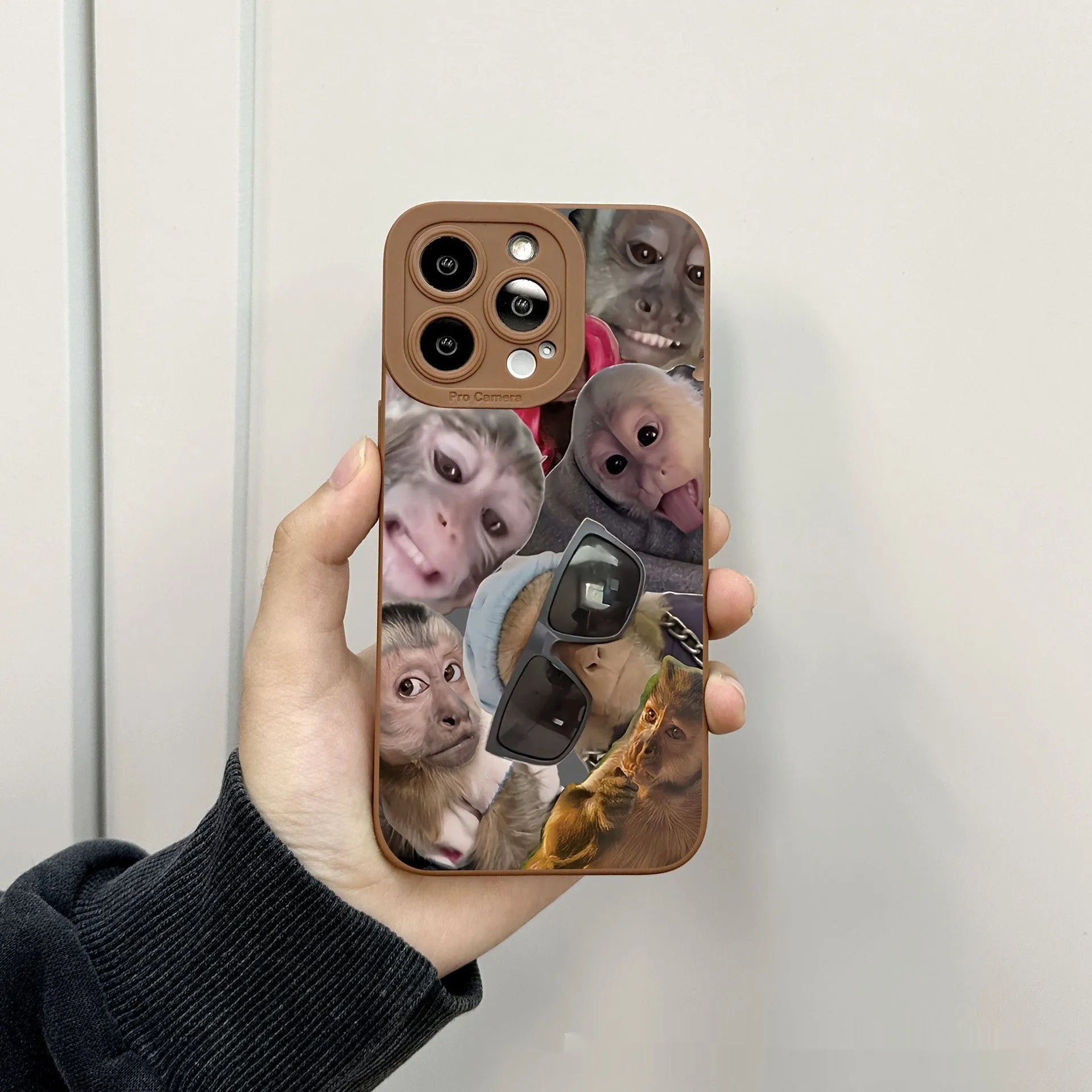 Black TPU phone case with trendy monkey print for Apple 15 Pro, shockproof and anti-fall design
