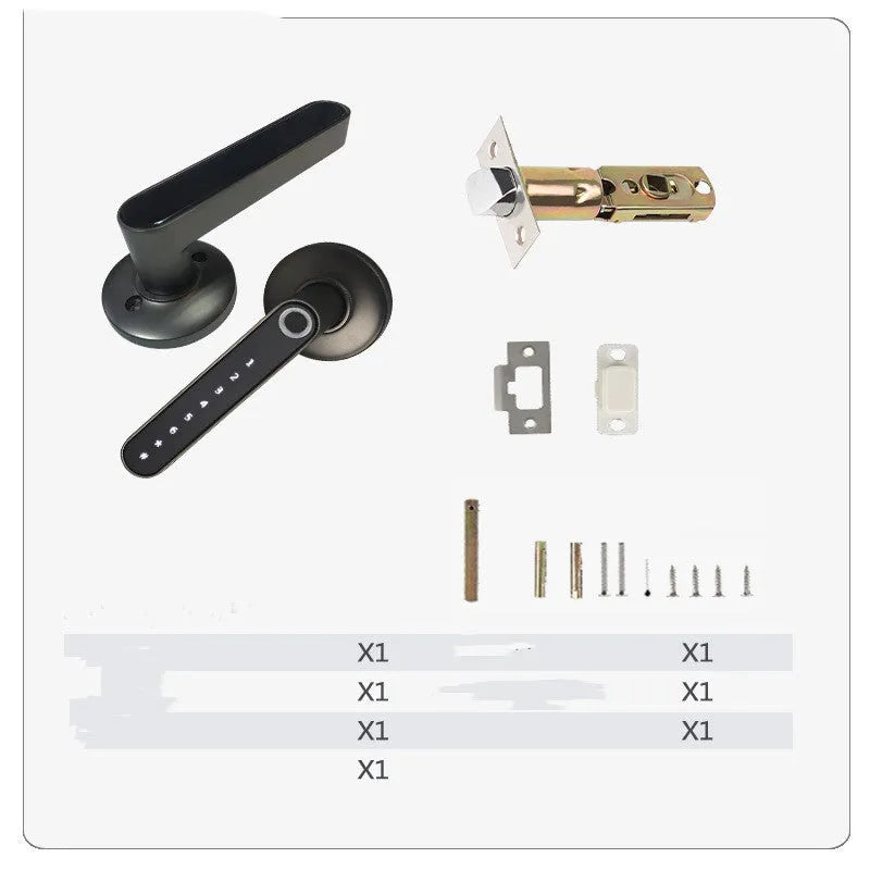 Black alloy smart lock with fingerprint sensor and keyless door handle for home use