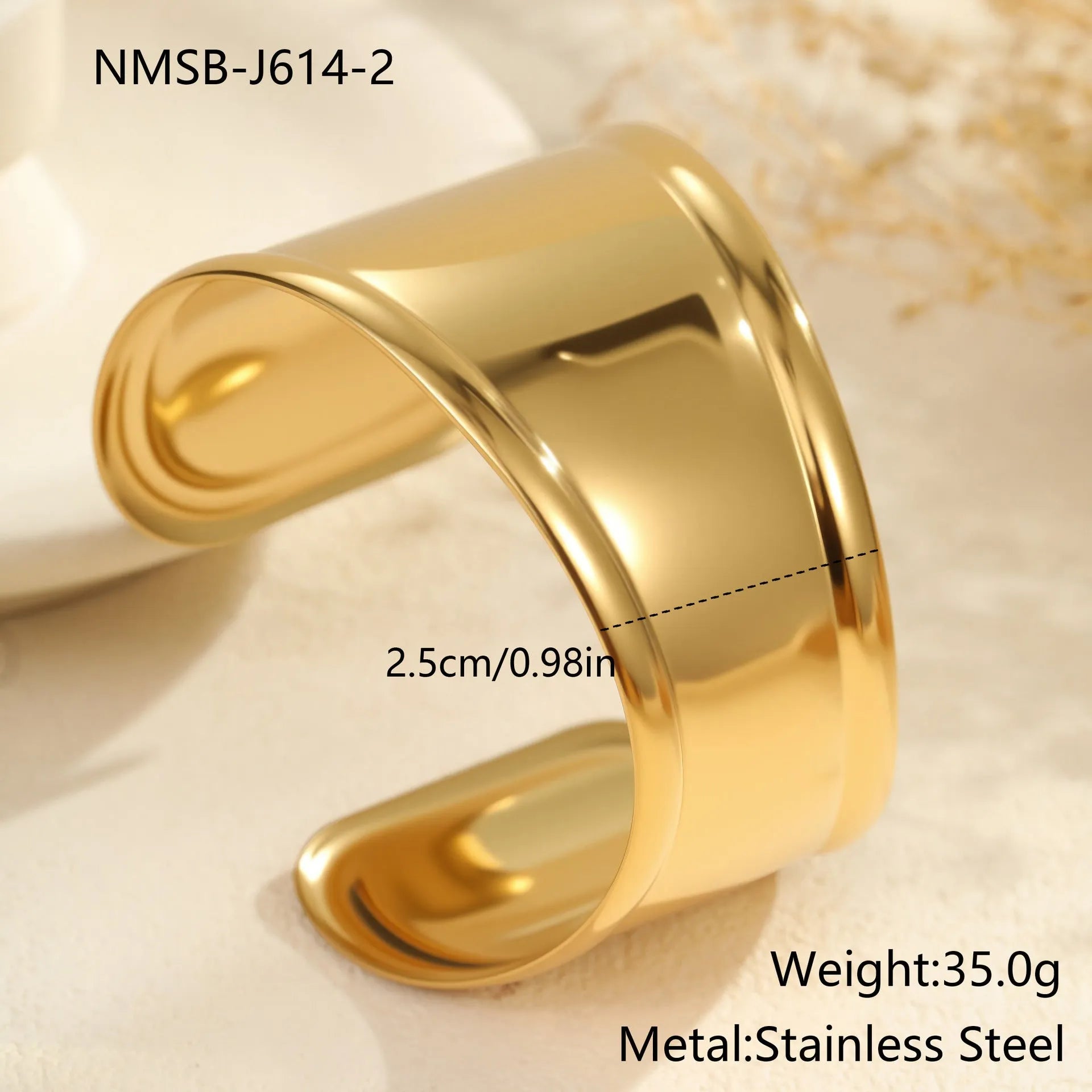Women's gold plated stainless steel bracelet with geometric wave design and niche opening fastening