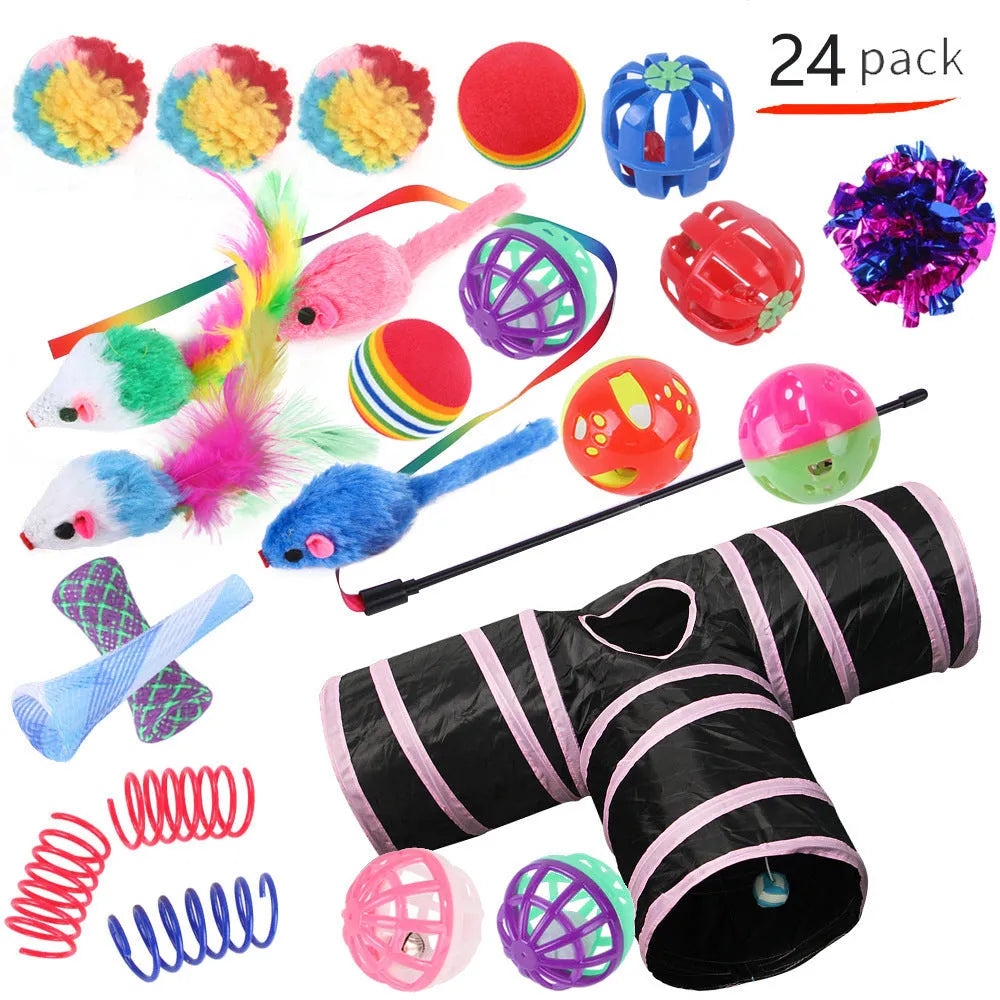 Plastic cat channel toy in multiple colours with accessories for interactive play