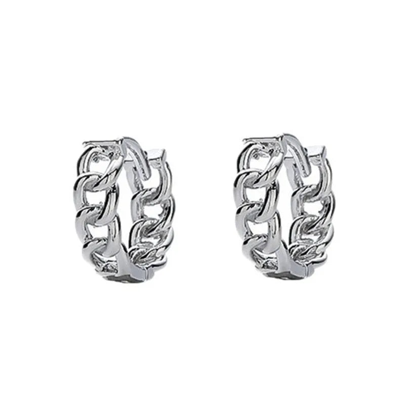 Men's copper geometric hip hop earrings in silver finish showing 10mm and 14mm West Coast style studs