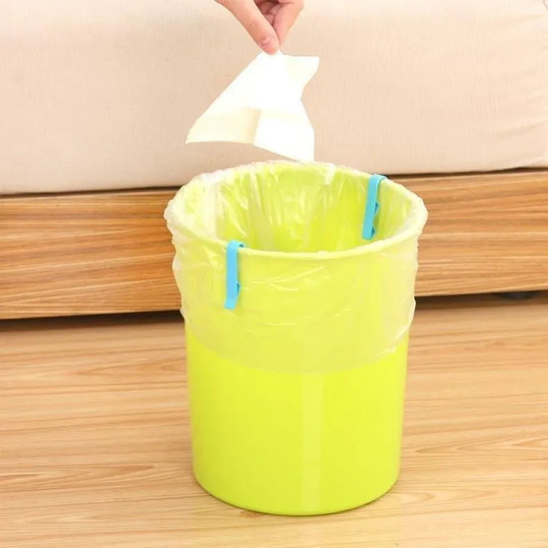 PP plastic bin bag fixing clip attached to rubbish bin side
