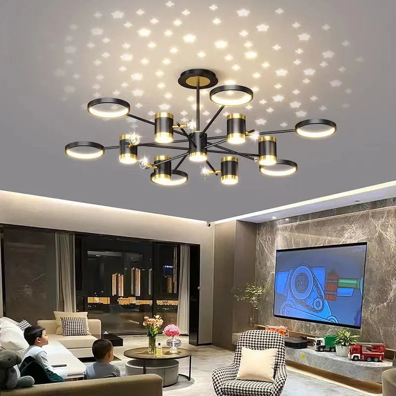 Black 13-head iron pendant smart chandelier with remote control
