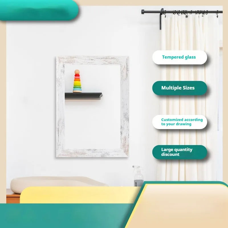 Wall-mounted modern pastoral style bathroom mirror with retro Chinese details in Little White