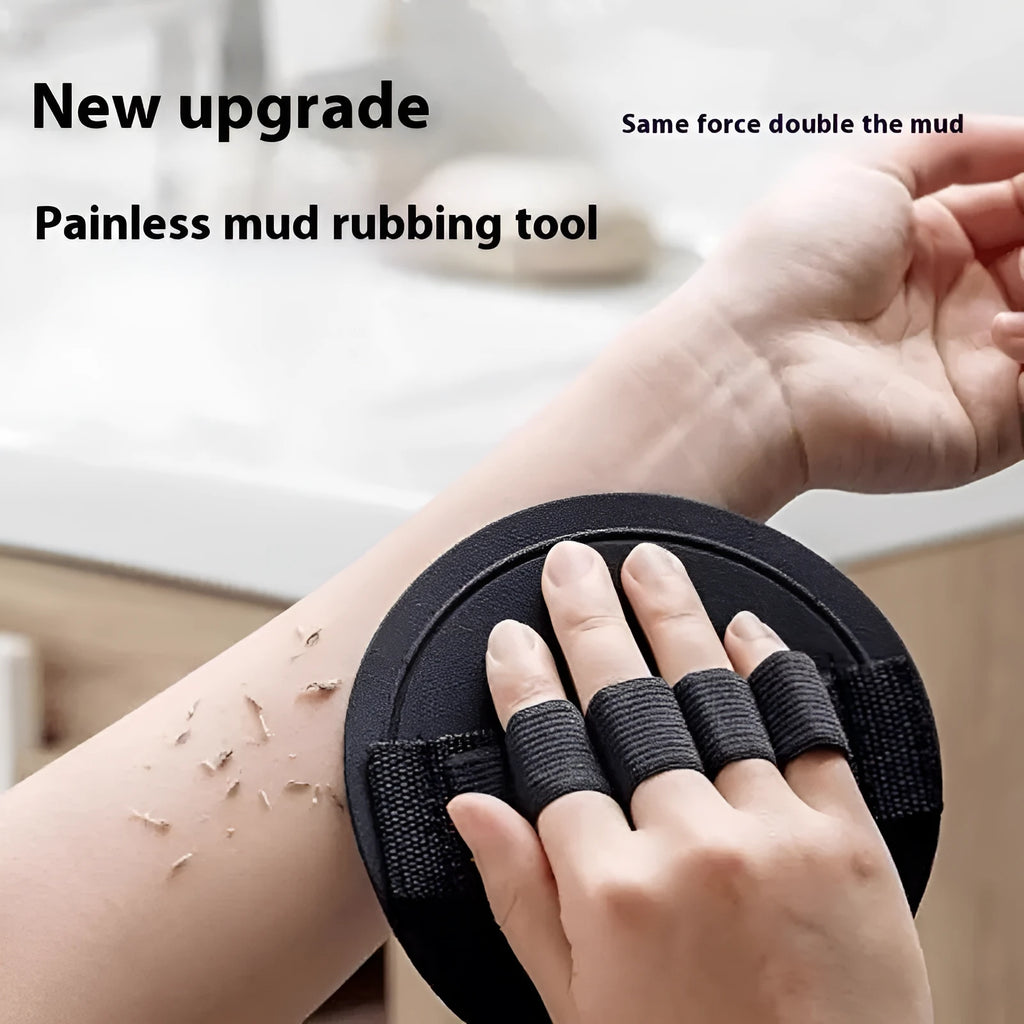 Round cake finger style rubber bath gadget with integrated finger strap
