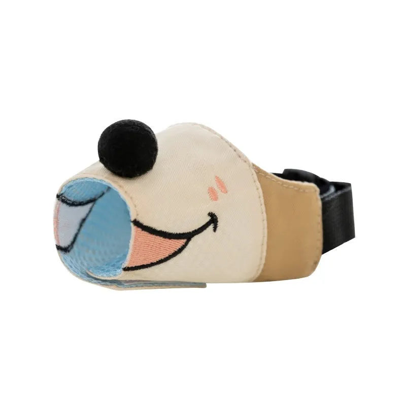 Canvas dog muzzle anti-bite guard in Ollie Brown Bear design, shown in size L for dogs 12.5-30kg.