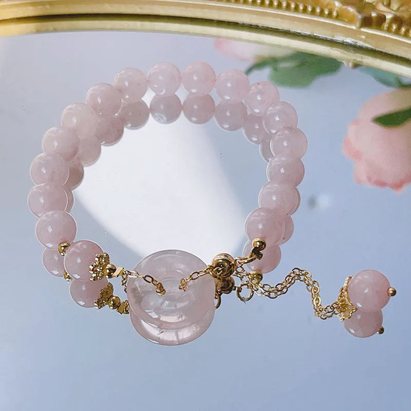 Pink crystal safety buckle bracelet with love affairs theme for women, simple style