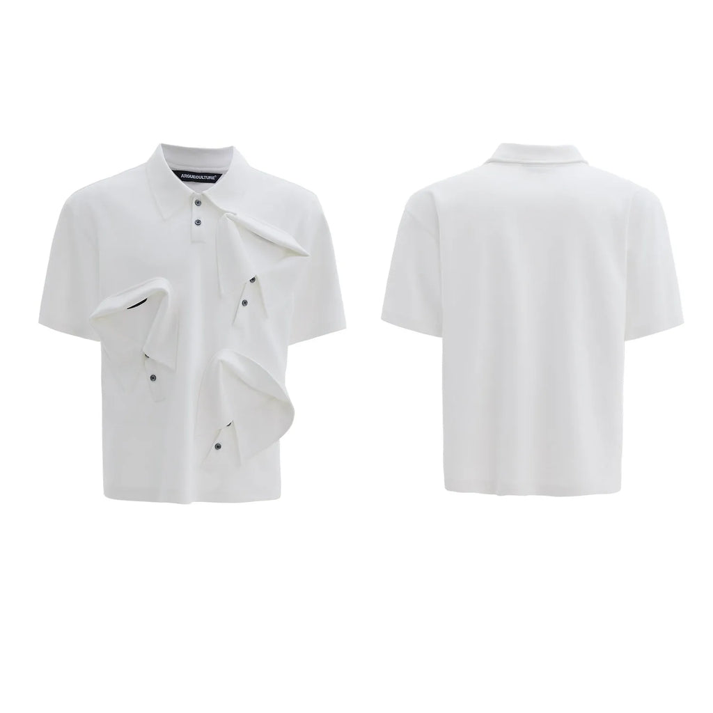 Men's deconstructed collar polo shirt with geometric pattern in loose fit