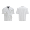 Men's deconstructed collar polo shirt with geometric pattern in loose fit