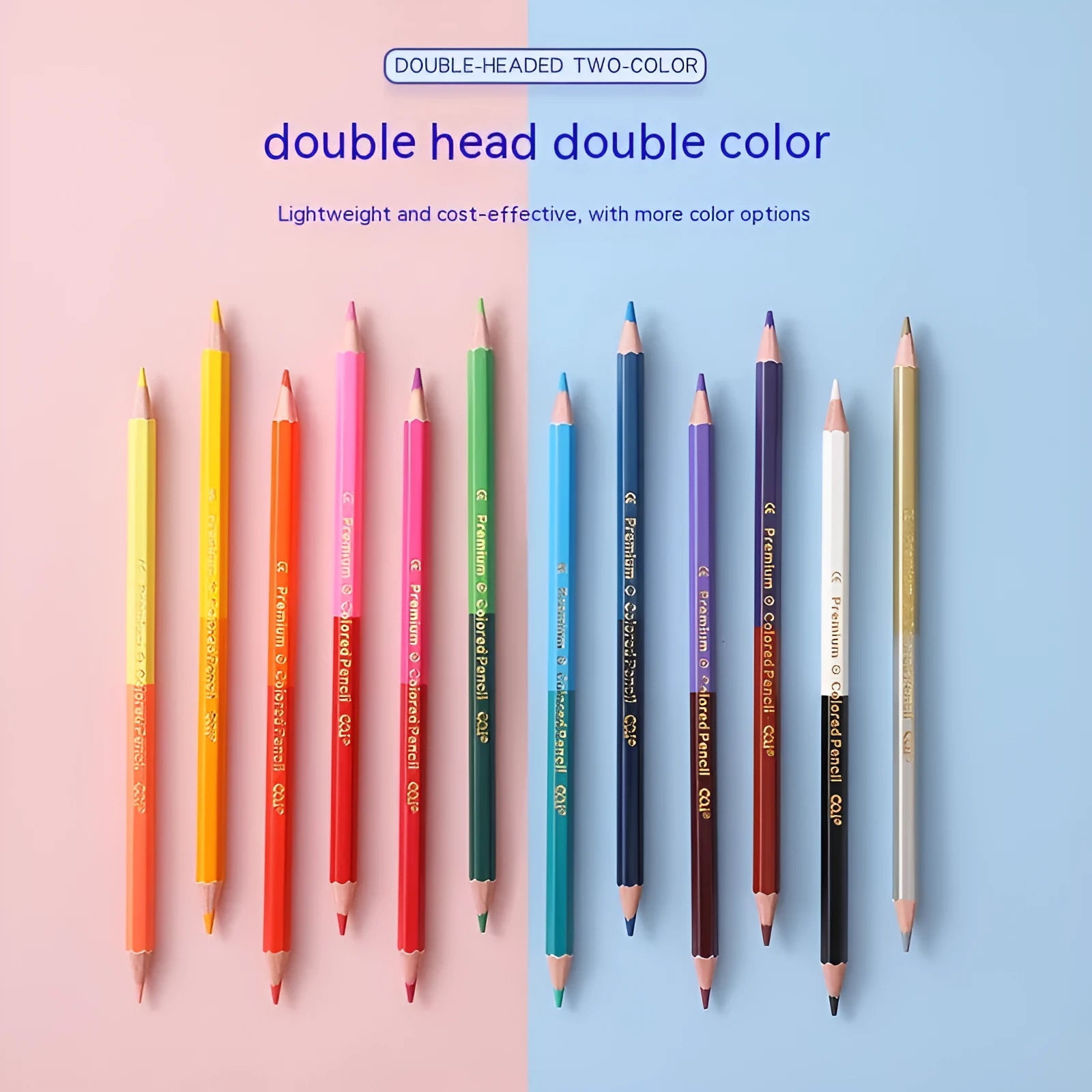 Wooden colour pencil set with double head leads in studio setting