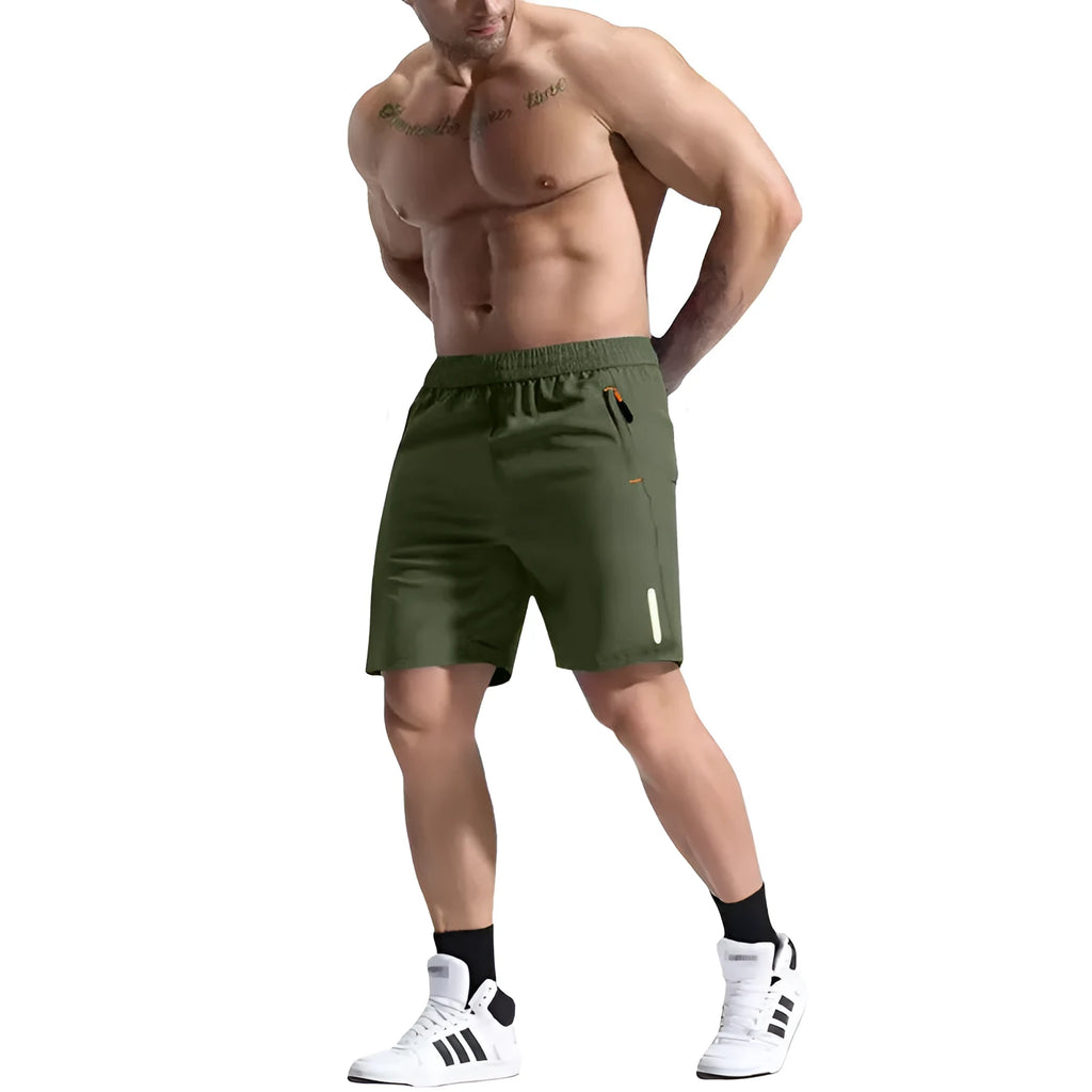 Men's grey elastic waist shorts made from bamboo fibre blend fabric.