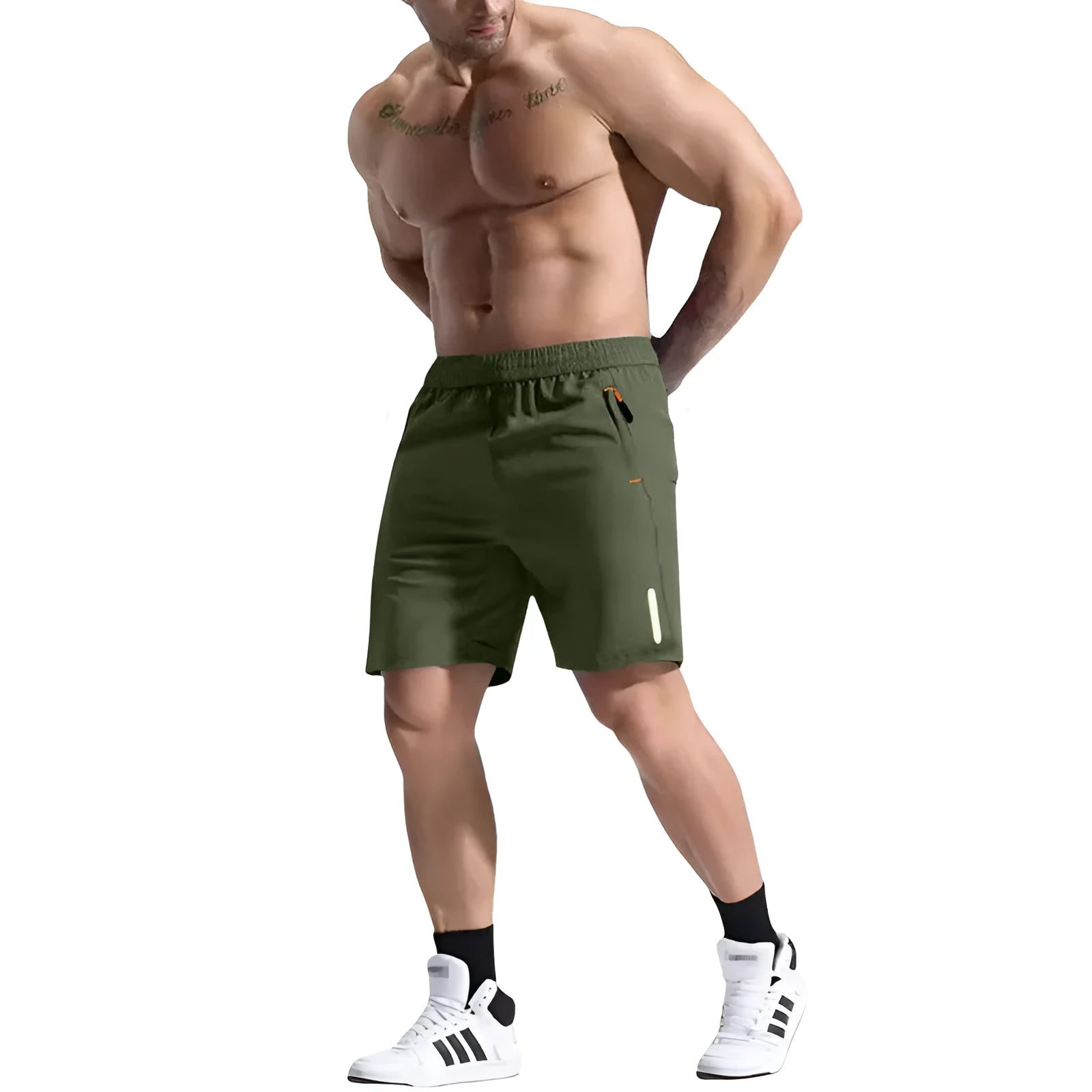 Men's grey elastic waist shorts made from bamboo fibre blend fabric.