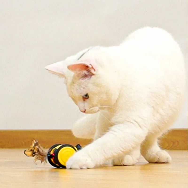 Electric cat car toy with bee design, pink, moving randomly with feather teaser
