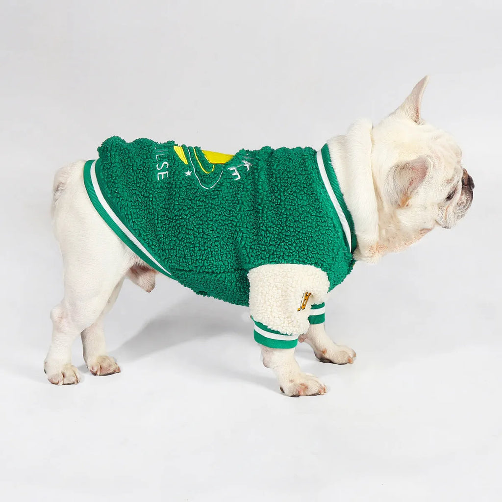 Fleece-lined cotton dog winter coat in green, suitable for sizes L to 4XL