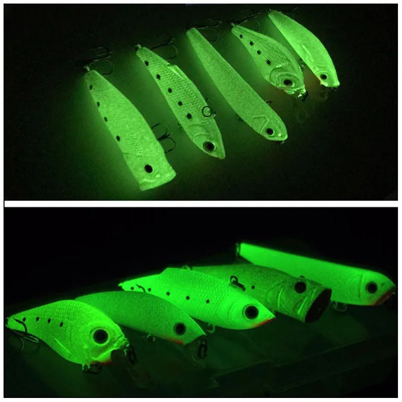 3D fluorescent simulation luminous hard fishing bait set with five pieces
